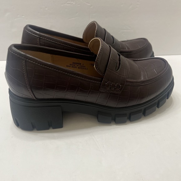Corkys Shoes - Hey Girl By Corky's Keeper Dark Brown Crocodile Embossed Chunky Loafer Women's 8